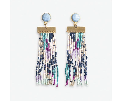 Ink + Alloy Ink+Alloy Women's Lilah Semi-Precious Stone Post With Organic Shapes Beaded Fringe Earrings Light Blue