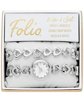 Folio Women's Three Hand Silver Alloy Watch 22mm Gift Set