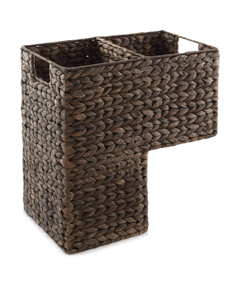 Casafield Stair Basket with Handles, Natural - Woven Water Hyacinth Staircase Step Organizer Bin