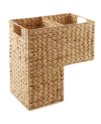 Casafield Stair Basket with Handles, Natural - Woven Water Hyacinth Staircase Step Organizer Bin - Natural