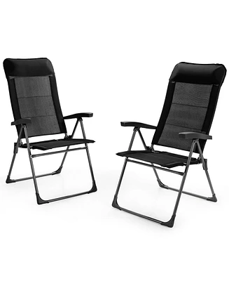 Gymax 2PCS Patio Folding Dining Chairs Portable Camping Headrest Adjust Black