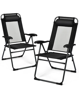 Gymax 2PC Folding Chairs Adjustable Reclining Chairs with Headrest Patio Garden Black
