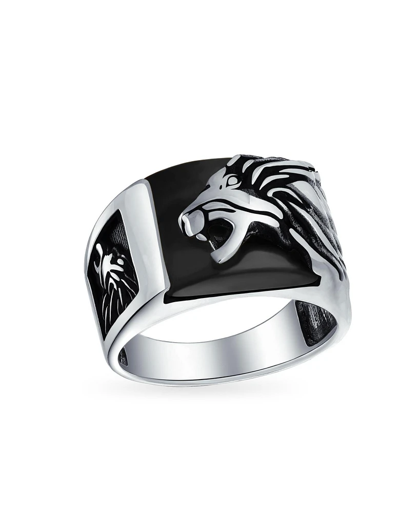 Bling Jewelry Men's Gemstone Large Roaring Lion Head Ring For Men Solid Oxidized .925 Sterling Silver Handmade In Turkey