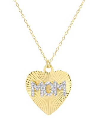 Lab Grown White Sapphire Mom Heart 18" Pendant Necklace (3/8 ct. t.w.) in 14k Gold-Plated Sterling Silver