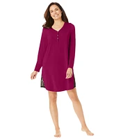 Amoureuse Plus Henley Sleepshirt With Lace Detail
