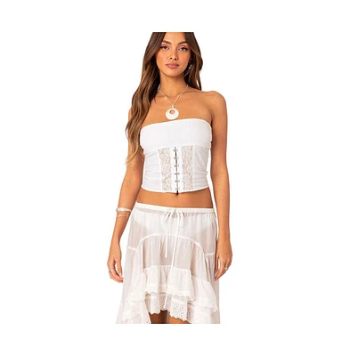 Edikted Women's Lacey Linen Look Corset Top