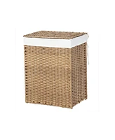 Slickblue Handwoven Laundry Basket With Lid, Rattan Divided Clothes Hamper With Handles