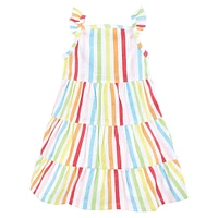 Hudson Baby Girls Cotton Dresses, Rainbow Stripe