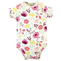 Touched by Nature Baby Girls Organic Cotton Bodysuits 5pk, Botanical, 9-12 Months