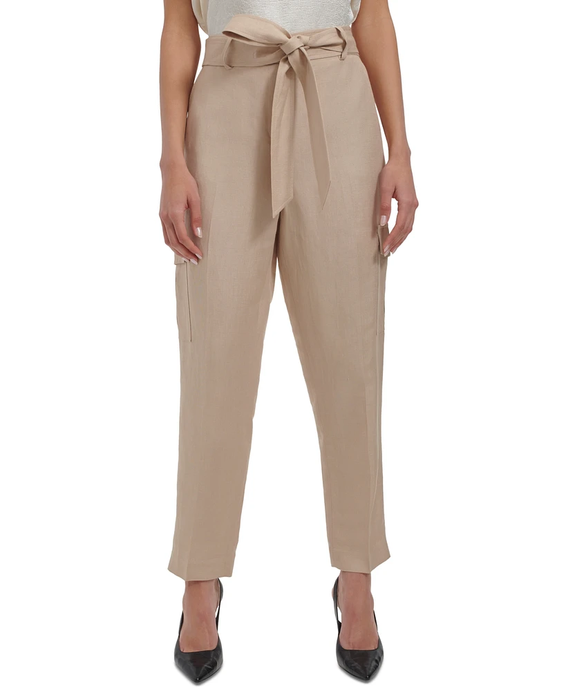 Calvin Klein Women's Linen-Blend Tie Waist Pants