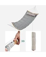 Slickblue Quilted Hammock with Curved Bamboo Spreaders, Pillow, Portable Padded Holds up to 495 lb