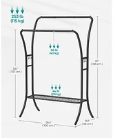 Slickblue Clothing Rack with Shelfs, Garment Racks Heavy Duty,Double Rod Clothes Rack with 6 Hooks