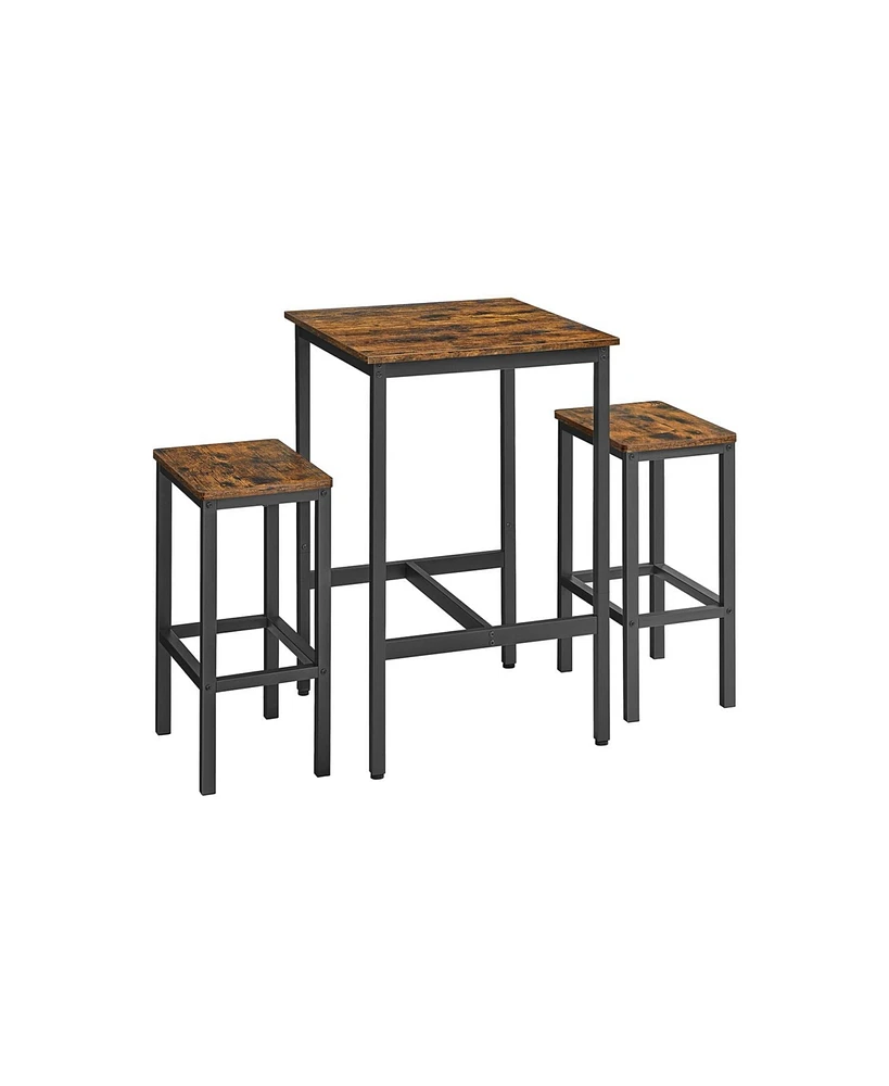 Slickblue Bar Table And Chairs Set, Square Bar Table With 2 Bar Stools, Dining Pub Bar Table Set