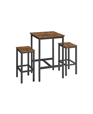Slickblue Bar Table And Chairs Set, Square Bar Table With 2 Bar Stools, Dining Pub Bar Table Set