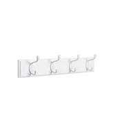 Slickblue Wall-Mount Coat Rack, Oval Hook Rail, 4 Metal Hooks, White