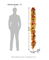 Glitzhome 6ft Fall Sunflower, Maple Leaf and Berry Garland