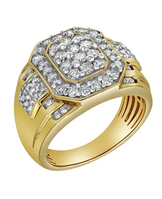 LuvMyJewelry Hexonic Premium Natural Certified Diamond 1.50 cttw Round Cut 14k Yellow Gold Statement Ring for Men