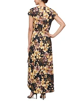 Sl Fashions Women's Printed Surplice-Neck Sleeveless Dress