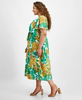 Maggie London Plus Tie-Front Flutter-Sleeve Midi Dress