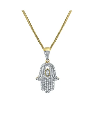 LuvMyJewelry Serene Hamsa Palm Natural Baguette Cut Diamond Pendant (1.08 cttw) in 14k Yellow Gold for Men Women