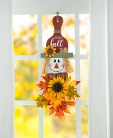 Glitzhome 26"H Fall Wooden Scarecrow Floral Door Hanger
