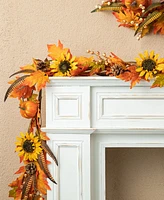 Glitzhome 6ft Fall Maple Leaf and Sunflower Garland