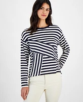 Nautica Jeans Women's Pieced Striped Long-Sleeve Top