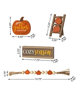 Glitzhome 10.75"L Set of 4 Fall Wooden Word Signs Tiered Tray Table Decor