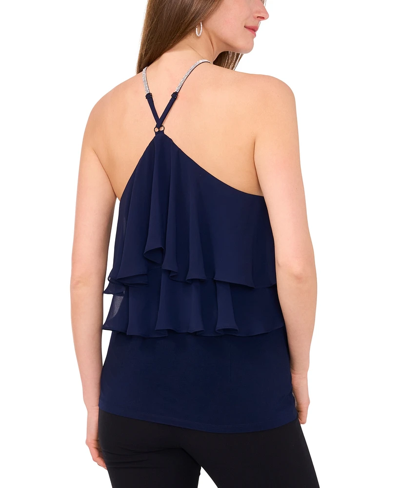 Msk Women's Embellished Tiered Halter Top