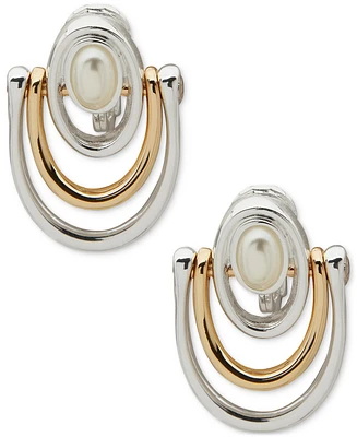 Anne Klein Two-Tone Imitation Pearl Multi-Row Clip-On Drop Earrings