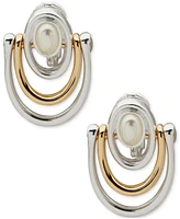 Anne Klein Two-Tone Imitation Pearl Multi-Row Clip-On Drop Earrings