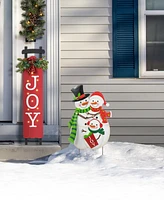 Glitzhome 30"H Christmas Metal Snowman Family Yard Stake or Standing Decor or Hanging Decor