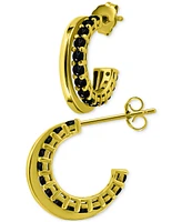 Giani Bernini Black Cubic Zirconia Double Small Hoop Earrings in 18k Gold-Plated Sterling Silver, 0.625", Created for Macy's