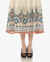 Women's Border Prints Pleated Midi Skirt