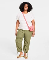 On 34th Trendy Plus Striped Knot-Detail Puffed-Sleeve Top, Created for Macy's