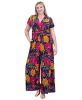 Vince Camuto Floral-Print Twist-Front Wide-Leg Jumpsuit