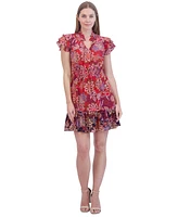 Vince Camuto Petite Printed Chiffon Smocked-Waist Dress