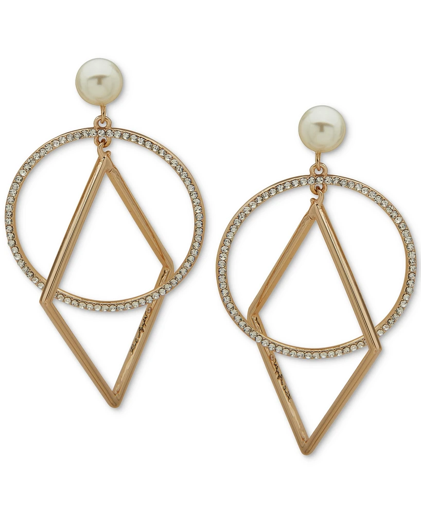 Karl Lagerfeld Paris Gold-Tone Crystal Pearl Geometric Drama Drop Earrings