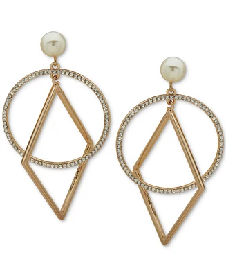 Karl Lagerfeld Paris Gold-Tone Crystal Pearl Geometric Drama Drop Earrings