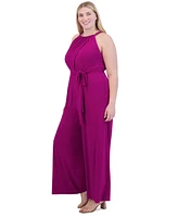 Vince Camuto Plus Size Halter-Neck Tie-Waist Jumpsuit