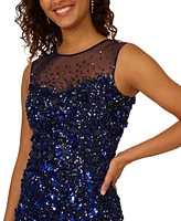 Adrianna Papell Women's Embellished Illusion Sleeveless Dress