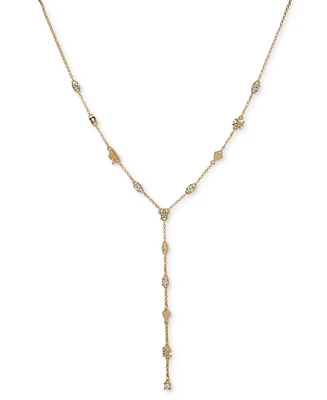 Karl Lagerfeld Paris Gold-Tone Crystal Logo Lariat Necklace, 16" + 3" Extender