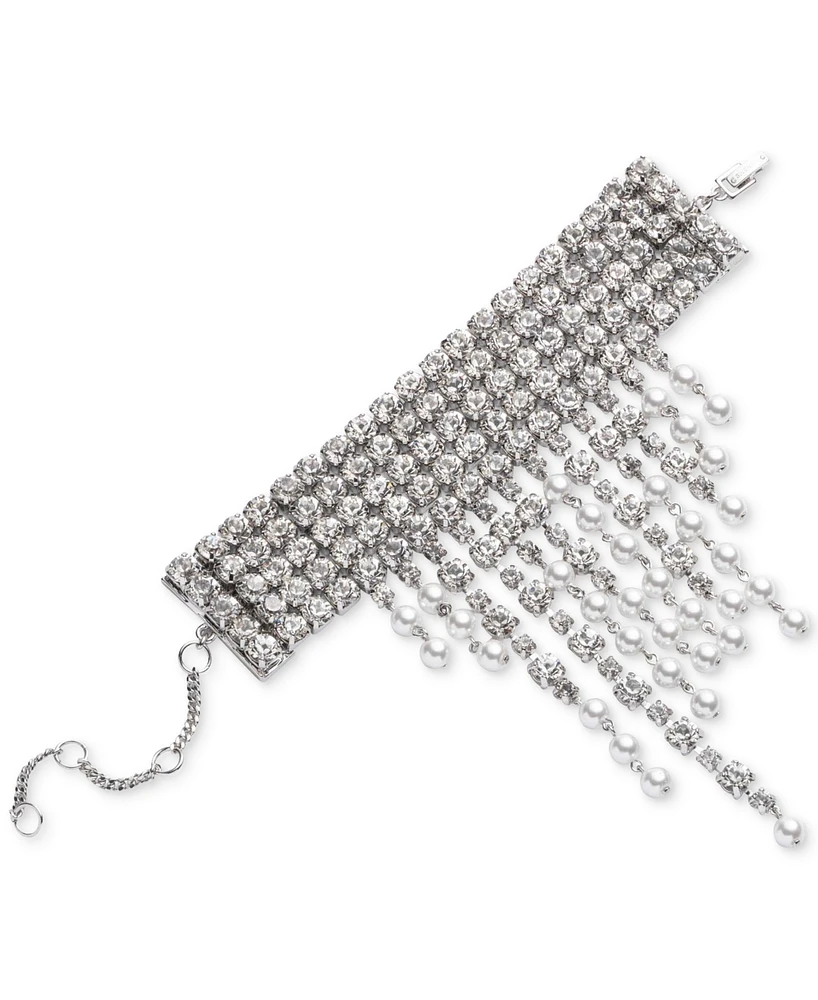 Givenchy Silver-Tone Crystal & Imitation Pearl Fringe Flex Bracelet