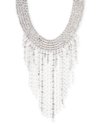 Givenchy Silver-Tone Crystal & Imitation Pearl Fringe Statement Necklace, 14" + 3" extender