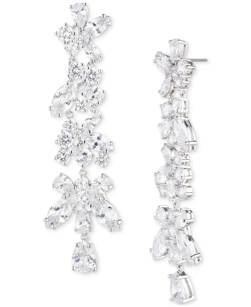 Givenchy Silver-Tone Mixed Cut Cubic Zirconia Linear Drop Earrings