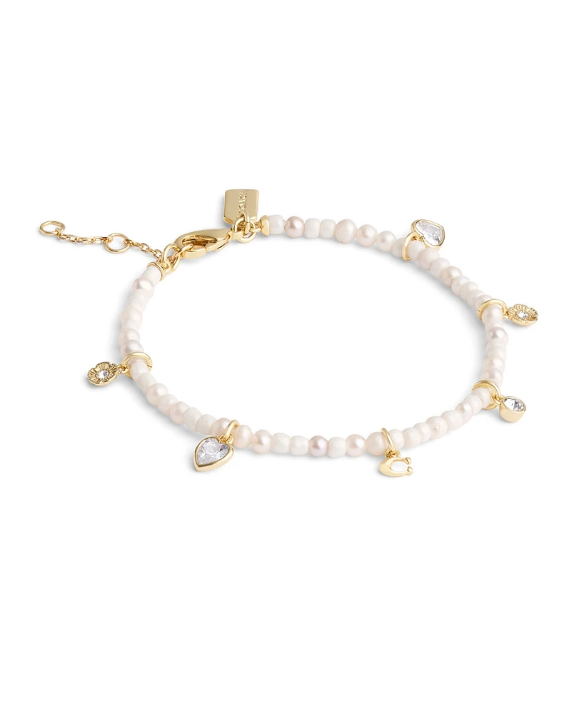 Coach Faux Stone Signature Charm Imitation Pearl Bracelet