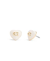 Coach White Signature Enamel Heart Stud Earrings