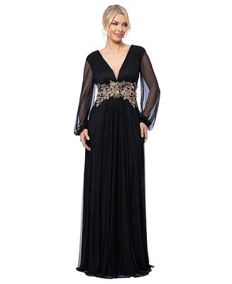 Betsy & Adam Women's Plunge-Neck Blouson-Sleeve Gown