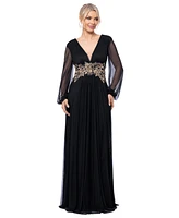 Betsy & Adam Women's Plunge-Neck Blouson-Sleeve Gown