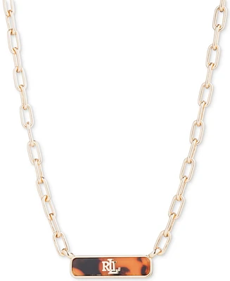 Lauren Ralph Lauren Gold-Tone Tortoise-Look Logo Chain Link Statement Necklace, 16" + 3" extender